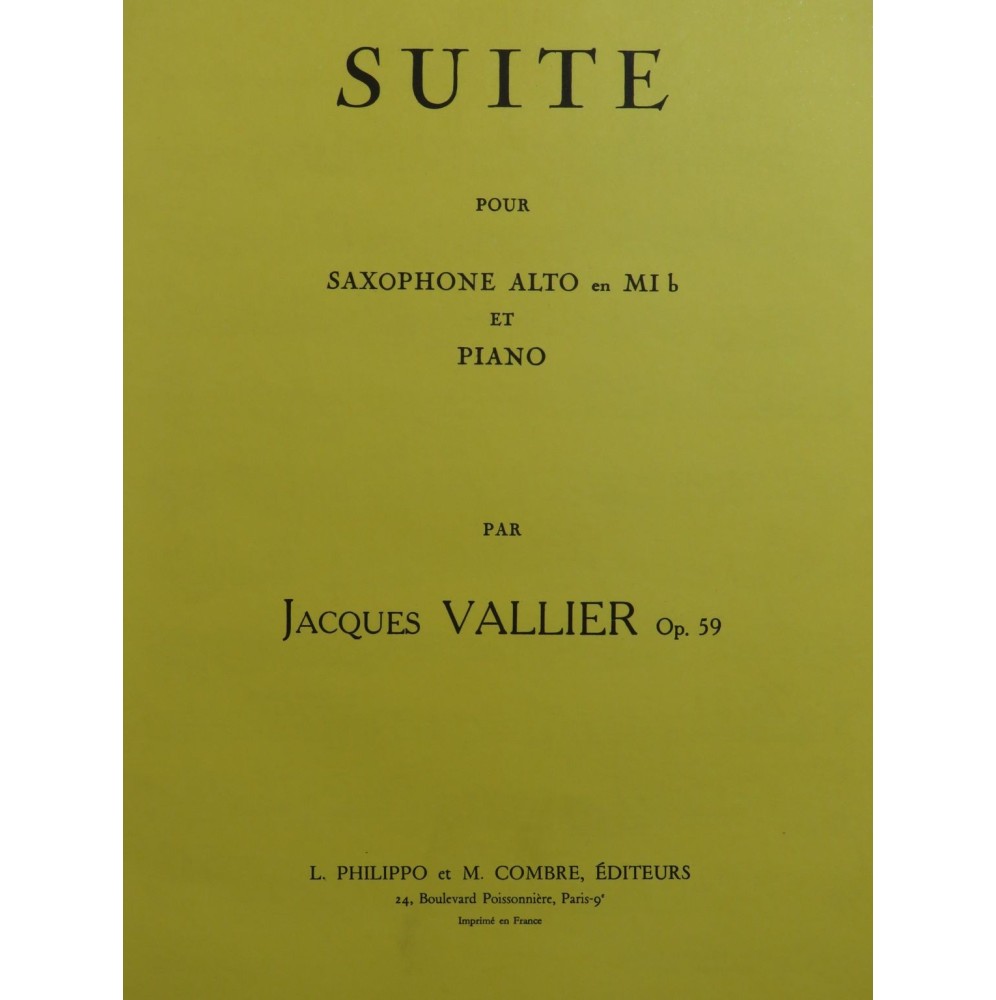 VALLIER Jacques Suite Piano Saxophone 1973