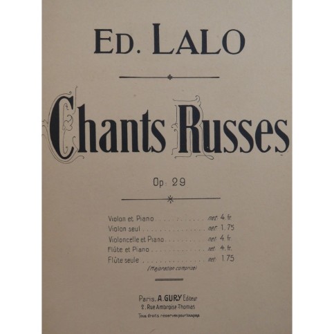 LALO Edouard Chants Russes Concerto op 29 Piano Violon