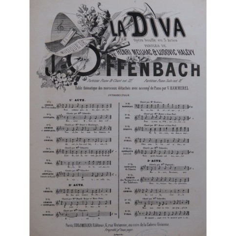 OFFENBACH Jacques La Diva No 5 Chant Piano 1869