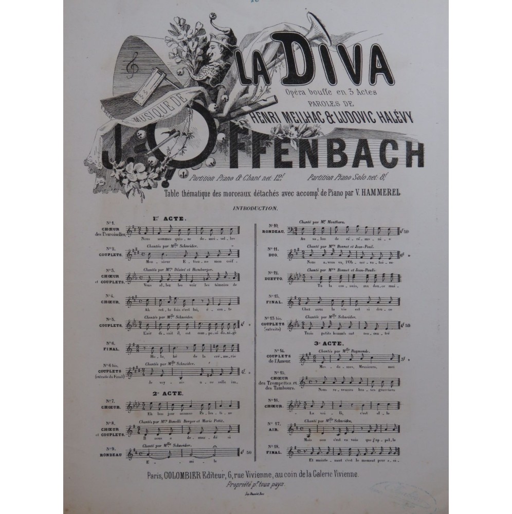 OFFENBACH Jacques La Diva No 13 bis Chant Piano 1869