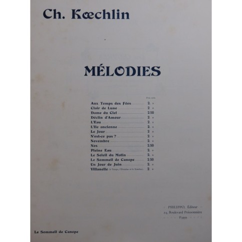 KOECHLIN Charles Le sommeil de Canope Chant Piano