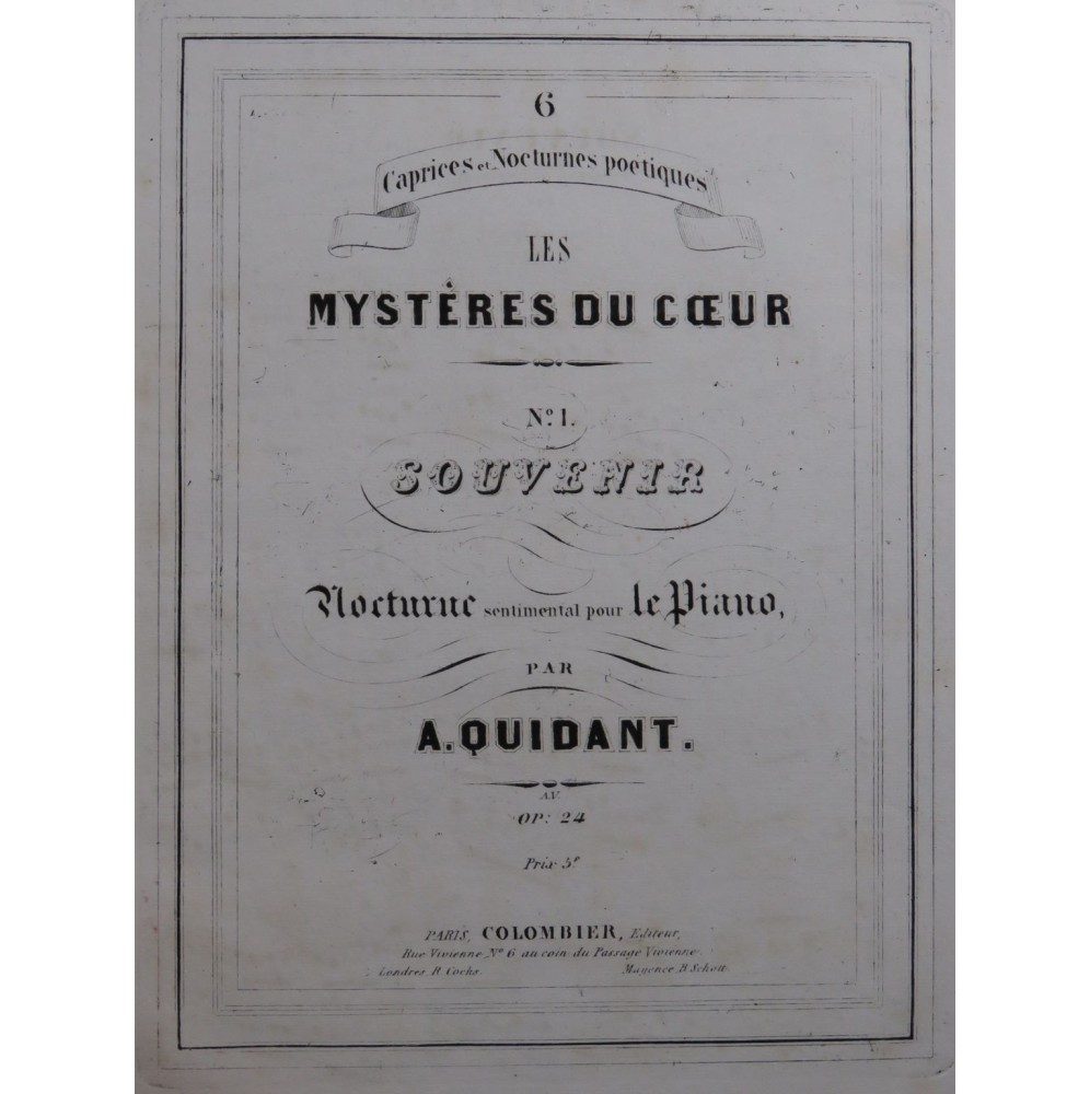 QUIDANT Alfred Les Mystères du Coeur No 1 Souvenir Piano ca1850