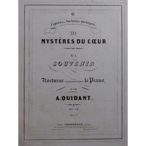 QUIDANT Alfred Les Mystères du Coeur No 1 Souvenir Piano ca1850