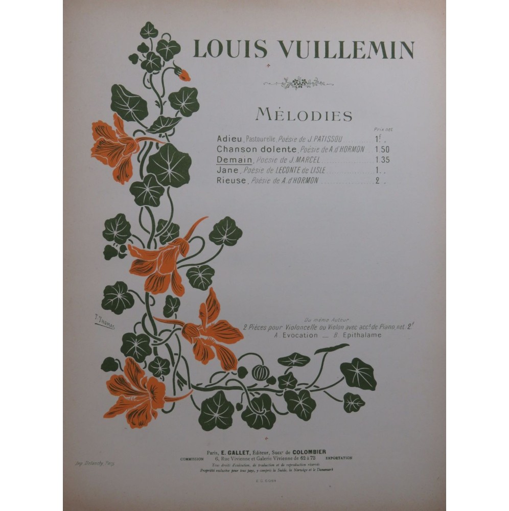 VUILLEMIN Louis Demain Chant Piano ca1900