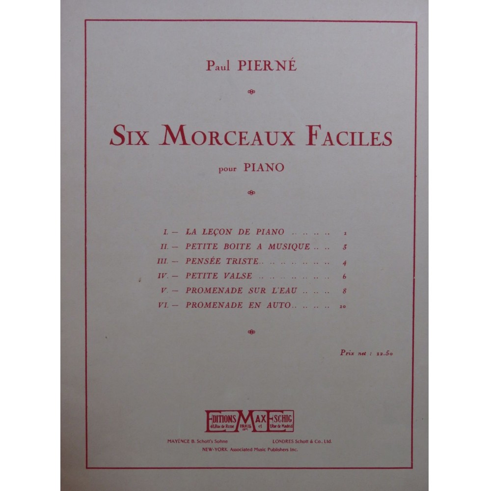 PIERNÉ Paul Six Morceaux faciles Piano 1938