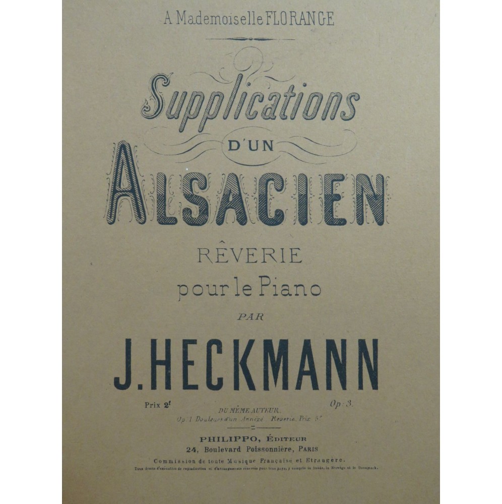 HECKMANN J. Supplications d'un Alsacien Piano ca1920