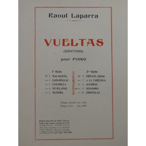 LAPARRA Raoul Vueltas No 9 Segadora Piano 1928