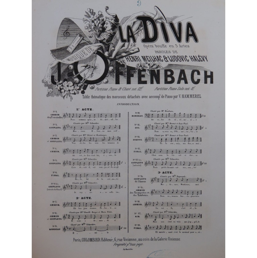 OFFENBACH Jacques La Diva No 9 Chant Piano 1869