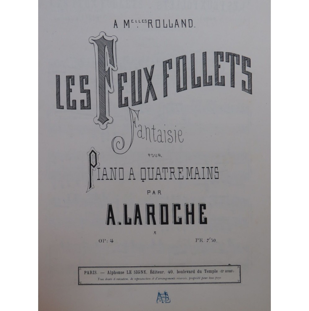 LAROCHE A. Les Feux Follets Fantaisie Piano 4 mains
