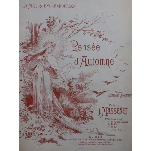 MASSENET Jules Pensée d'Automne Chant Piano 1899