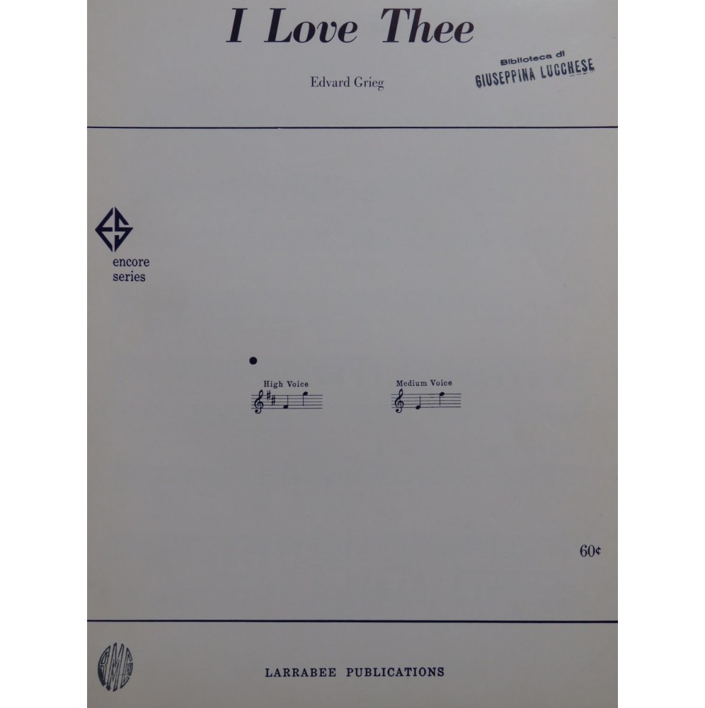 GRIEG Edvard I Love Thee Chant Piano 1963