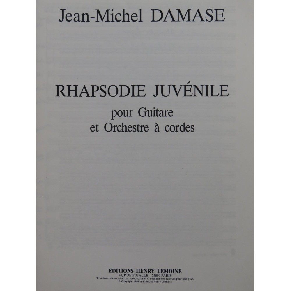 DAMASE Jean-Michel Rhapsodie Juvénile Guitare Cordes 1994