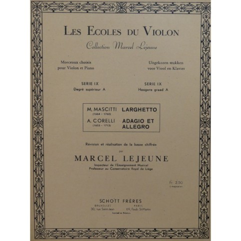 MASCITTI M. Larghetto CORELLI A. Adagio et Allegro Violon Piano 1947