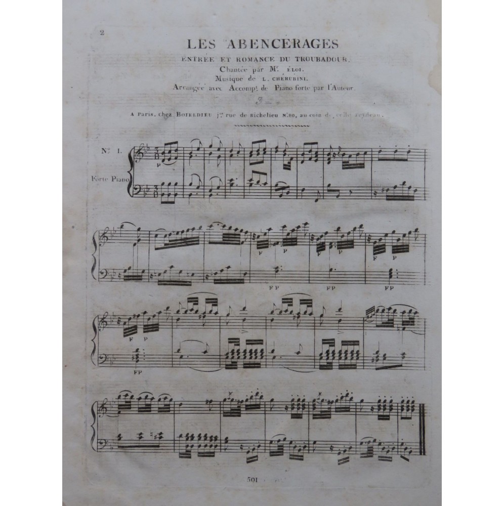 CHERUBINI Luigi Les Abencerages Chant Piano ca1820