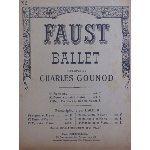 GOUNOD Charles Faust Ballet Piano 4 mains