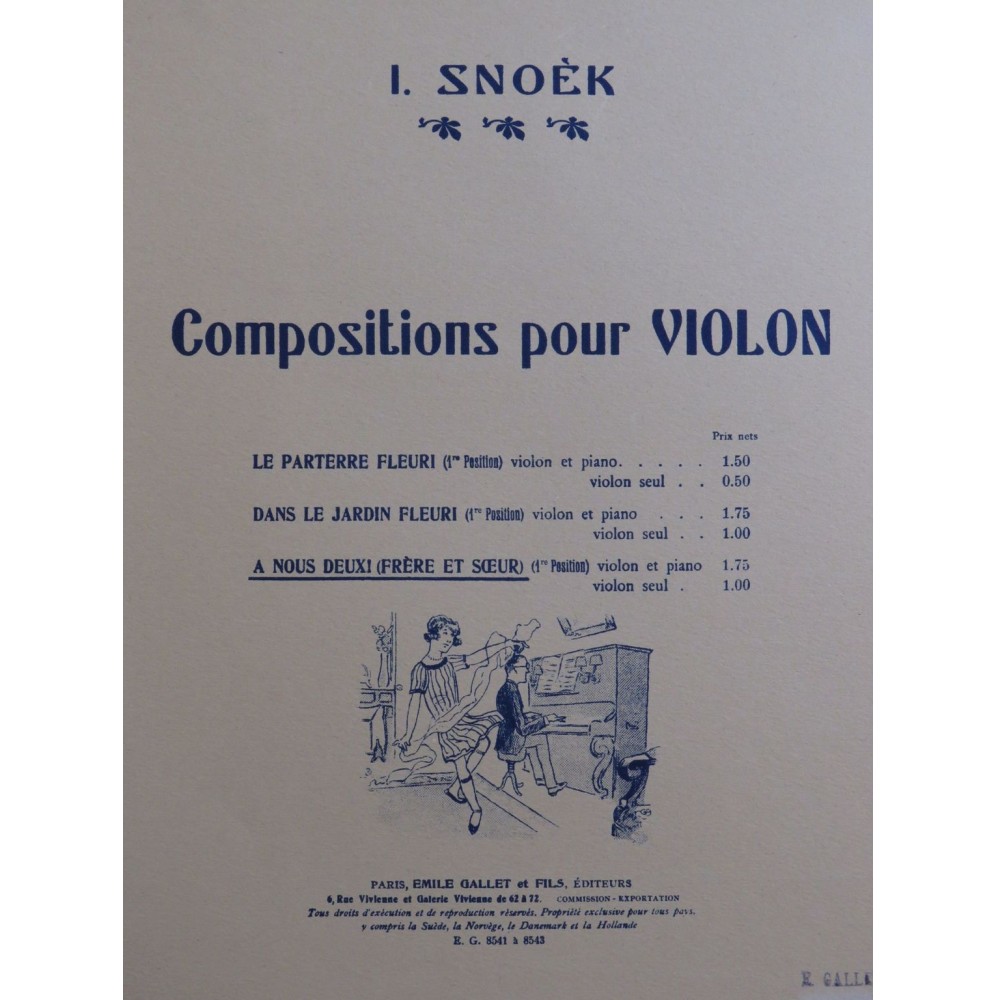 SNOÈK I. A nous deux Frère et Soeur Violon Piano 1930