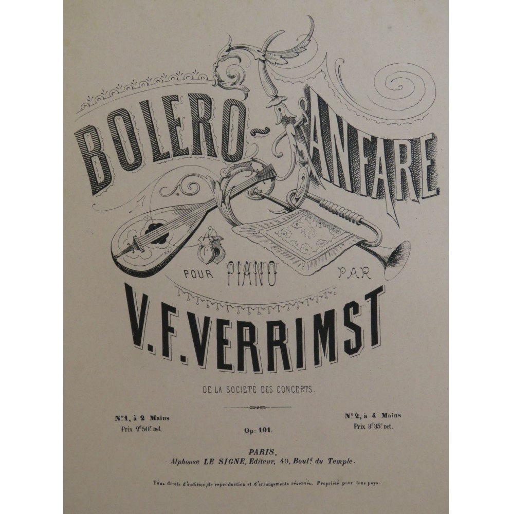 VERRIMST V. F. Bolero Fanfare Piano 4 mains ca1880
