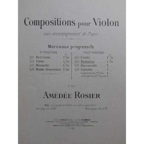 ROSIER Amédée Romanza Violon Piano ca1900