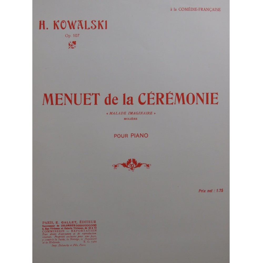Kowalski Henri Menuet de la Cérémonie Piano ca1912