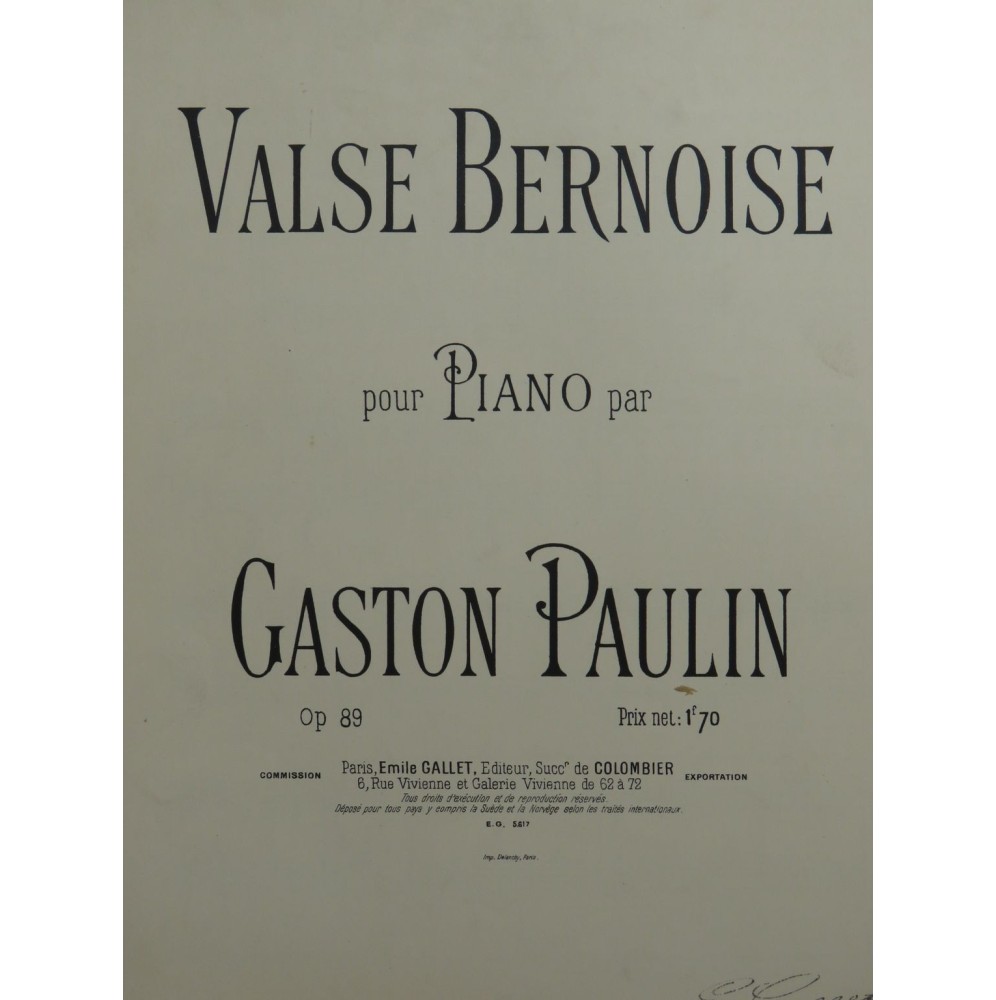 PAULIN Gaston Valse Berlinoise Piano ca1898
