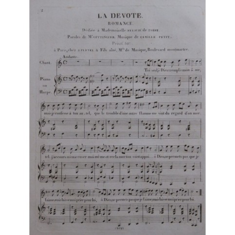 PETIT Camille La Dévote Chant Piano ou Harpe ca1820