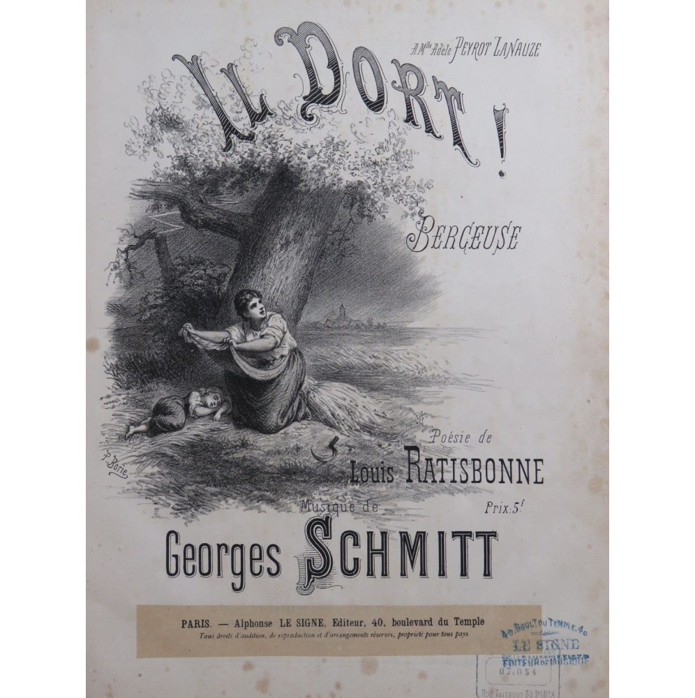 SCHMITT Georges Il Dort ! Chant Piano ca1880