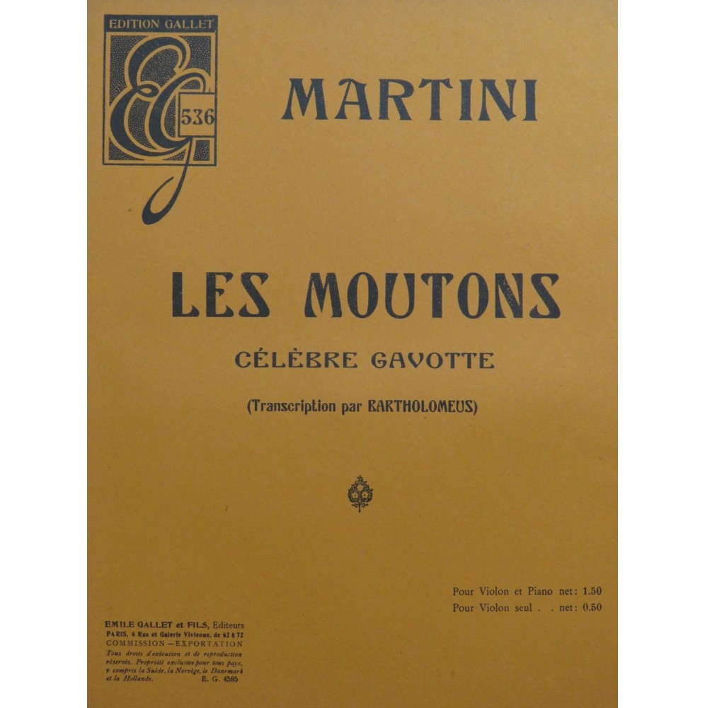 MARTINI Les Moutons Célèbre Gavotte Violon Piano