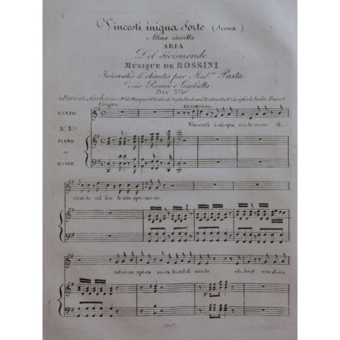 ROSSINI G. Romeo e Giulietta No 3 Chant Piano ou Harpe ca1820