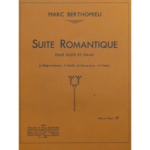 BERTHOMIEU Marc Suite Romantique Flûte Piano ca1920