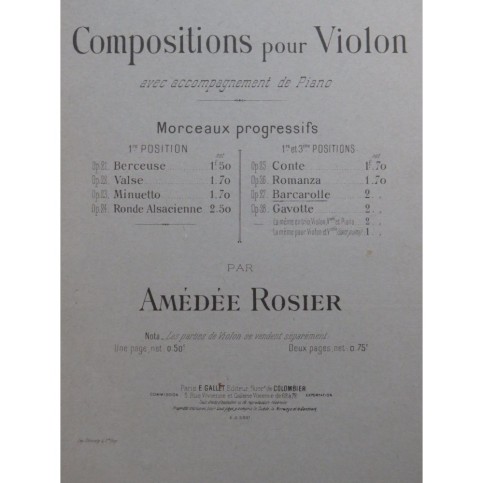 ROSIER Amédée Barcarolle Violon Piano ca1900
