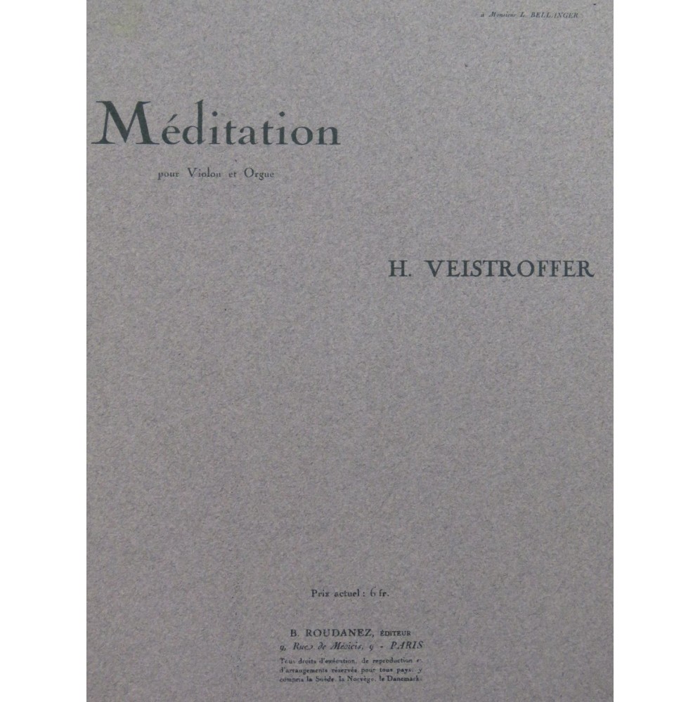 VEISTROFFER H. Méditation Violon Orgue 1925