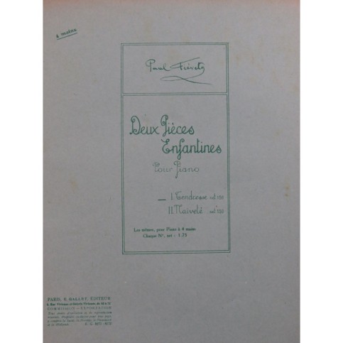 FIÉVET Paul Tendresse Piano 4 mains 1925