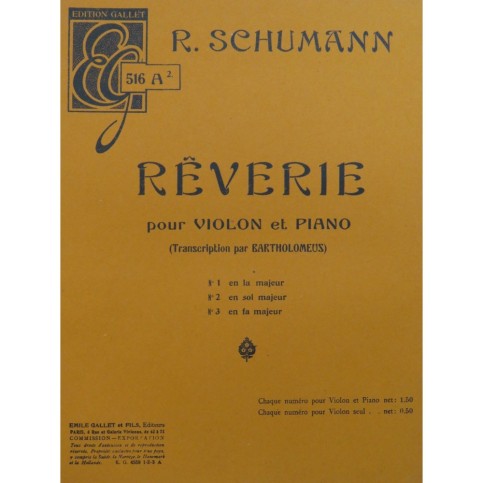 SCHUMANN Robert Rêverie Violon ou Mandoline Piano