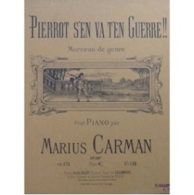 CARMAN Marius Pierrot s'en va t'en Guerre Piano 1928