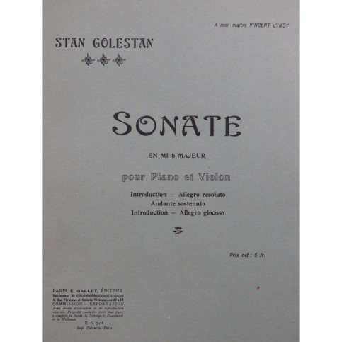 GOLESTAN Stan Sonate Violon Piano 1931