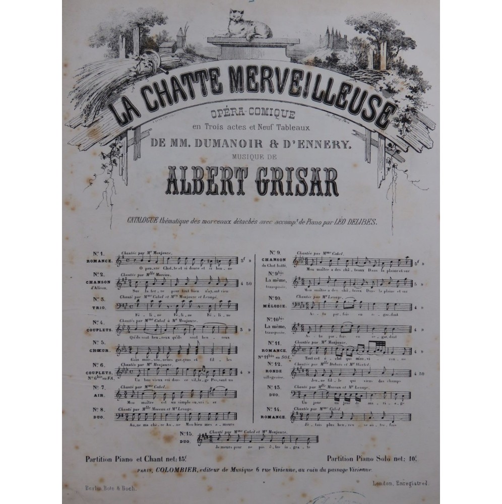 GRISAR Albert La Chatte Merveilleuse No 2 Chant Piano 1862