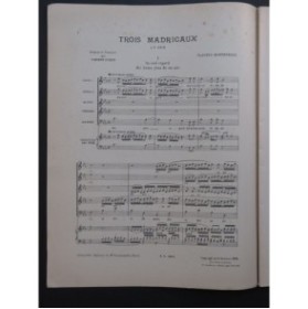 MONTEVERDI Claudio Trois Madrigaux à 5 voix Chant Piano 1914