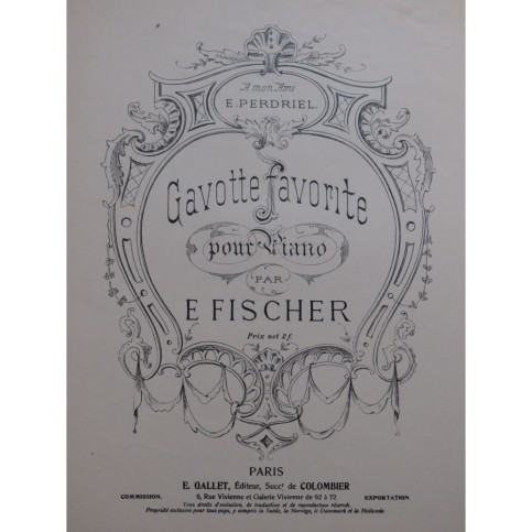 FISCHER Émile Gavotte Favorite Piano ca1905