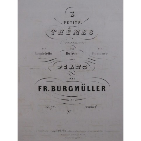 BURGMÜLLER Frédéric Rondoletto Piano ca1845