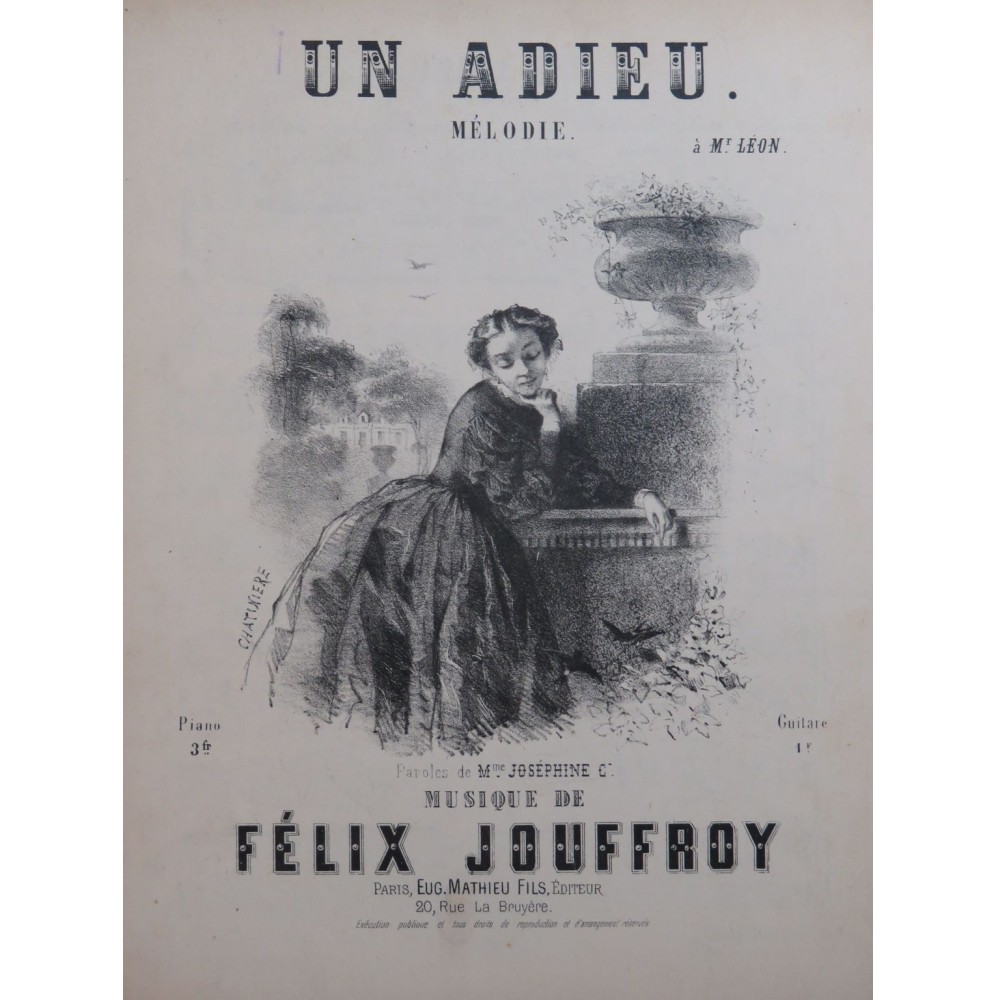 JOUFFROY Félix Un Adieu Chant Piano ca1880