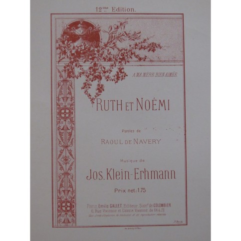KLEIN-ERHMANN Jos. Ruth et Noémi Chant Piano ca1895