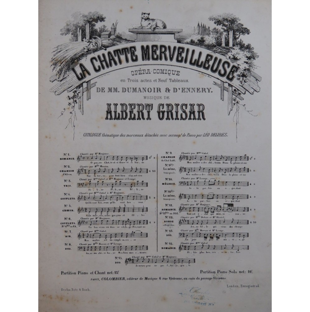 GRISAR Albert La Chatte Merveilleuse No 6 Chant Piano 1862
