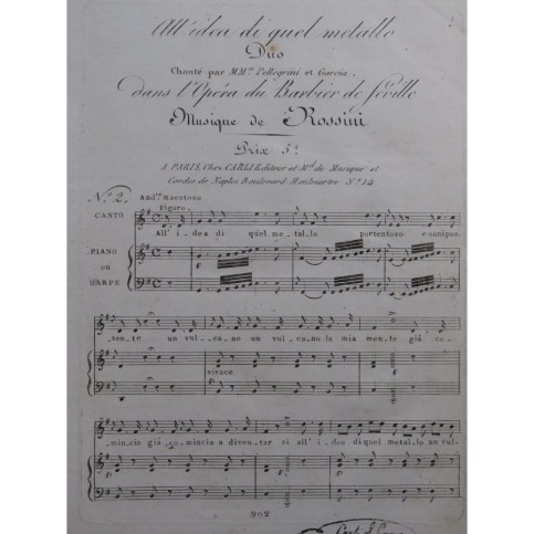 ROSSINI G. Le Barbier de Séville No 2 Chant Piano ou Harpe ca1820