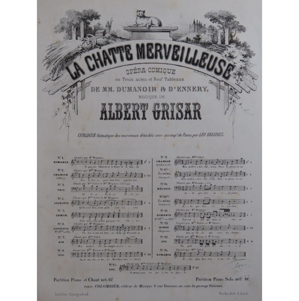 GRISAR Albert La Chatte Merveilleuse No 8 Chant Piano 1862