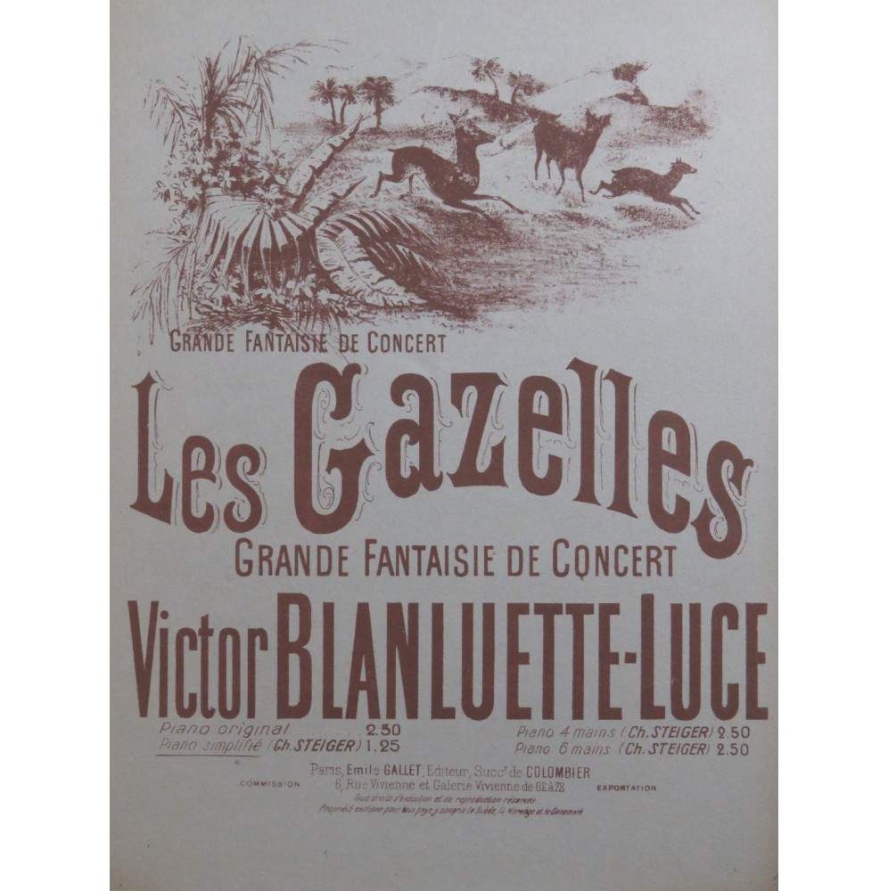 BLANLUETTE-LUCE Victor Les Gazelles Piano 1922