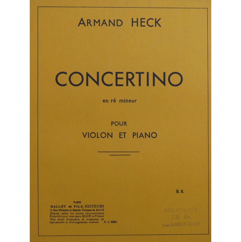 HECK Armand Concertino en ré mineur Violon Piano ca1935