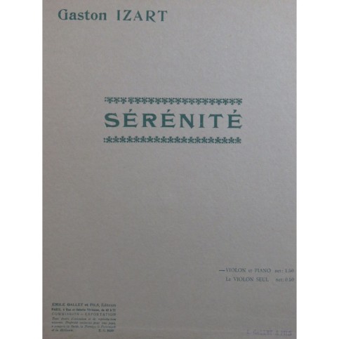 IZART Gaston Sérénité Violon Piano ca1925