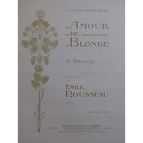 ROUSSEAU Émile Amour de Blonde Piano ca1920