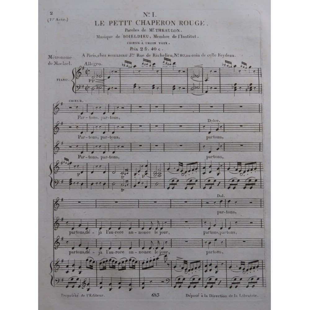 BOIELDIEU Adrien Le Petit Chaperon Rouge No 1 Chant Piano ca1820
