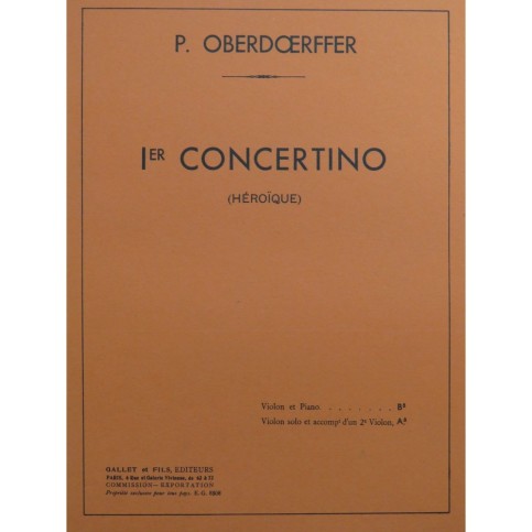 OBERDOERFFER Paul Concertino No 1 Piano Violon ca1937